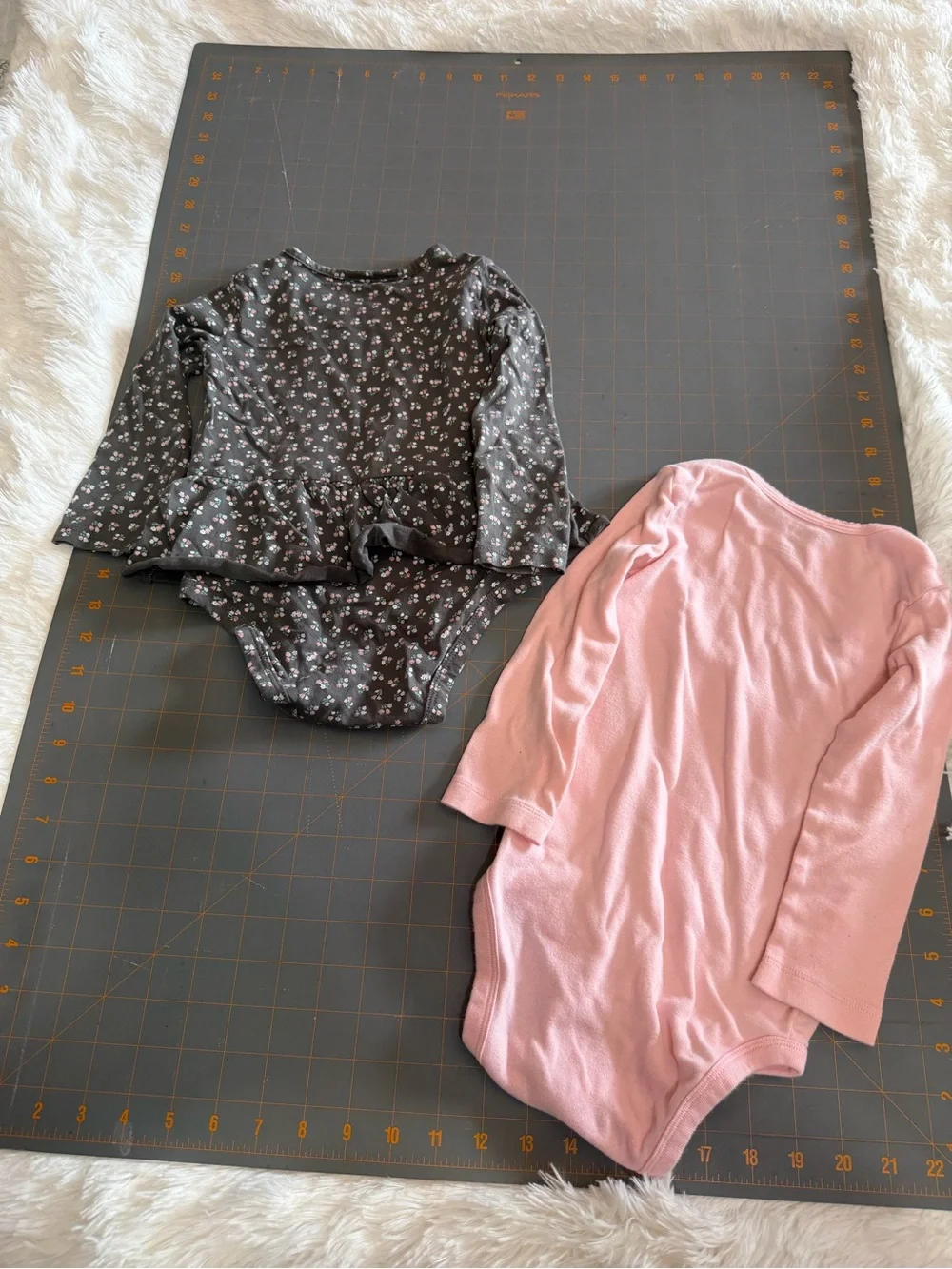 Carter's Pink Long-Sleeve Tee & Black Floral Ruffle Top Set pink top has a stain